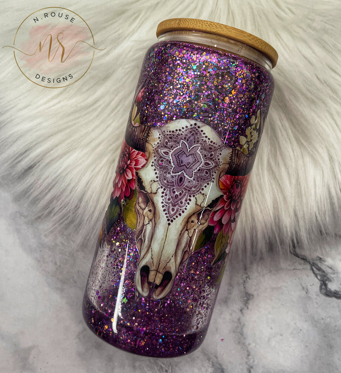 Boho Steer Skull 16 oz Snow Globe tumbler