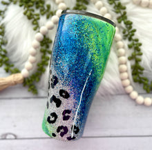 Load image into Gallery viewer, Blue and Lime Leopard Swirl 24 oz
