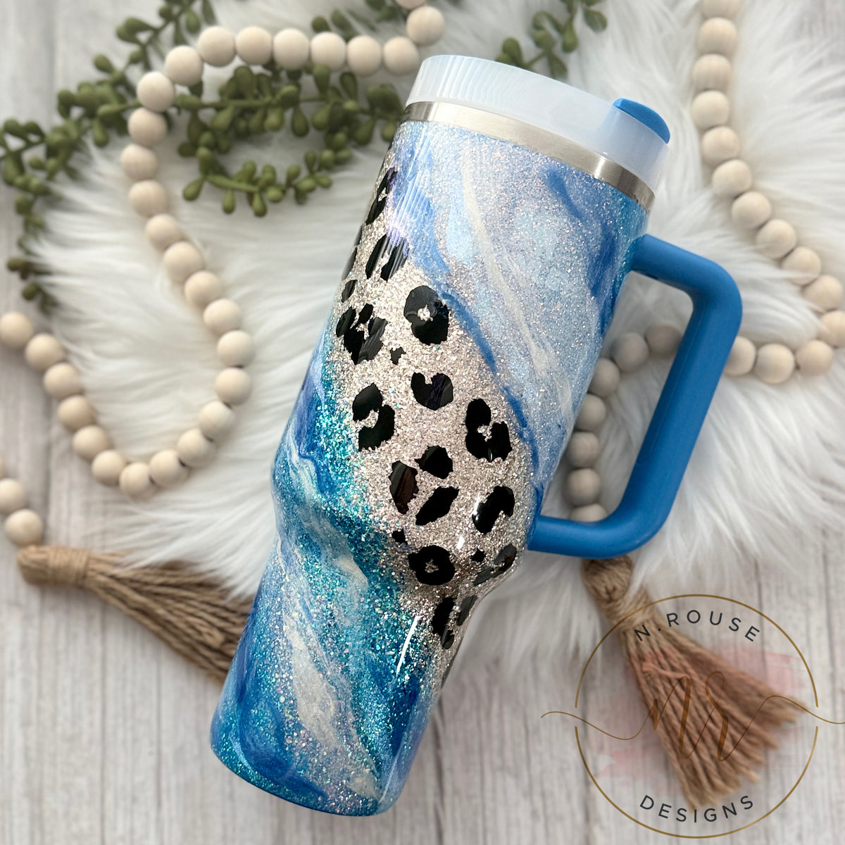 40 oz Stanley Blue Leopard Marble Swirl – N. Rouse Designs